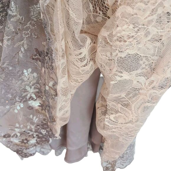 MAC DUGGAL 67842 Taupe Beaded Embroidered Lace Bell Sleeve Gown Womens (12) $698 - Picture 11 of 16